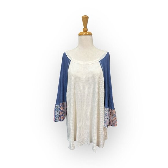 A Beautiful Soul Boho Blouse Size 2XL White and Blue Flowy Top - Picture 1 of 8